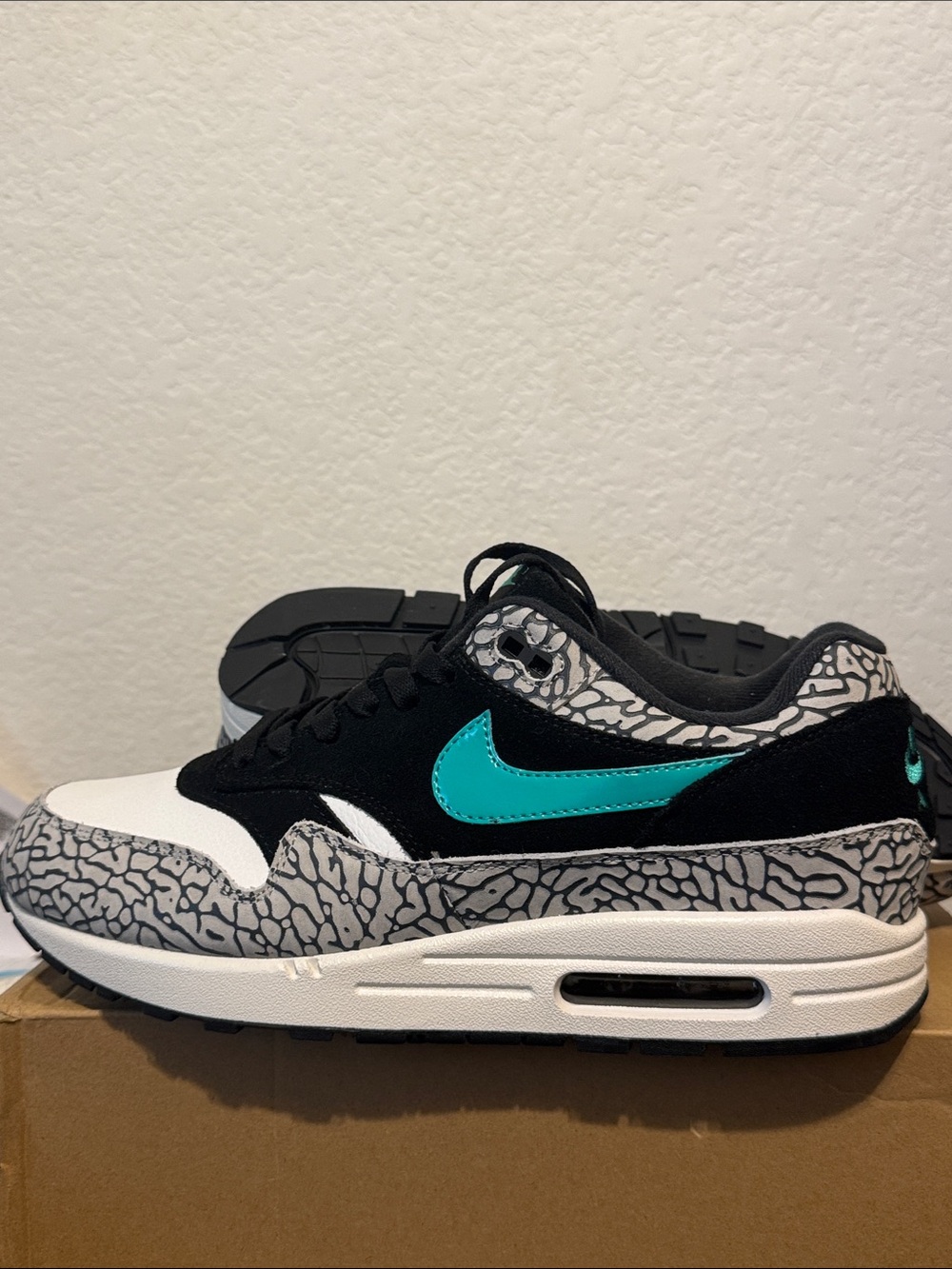 Nike Air Max 1 atmos 2017 Black & Teal Elephant Print Sneakers